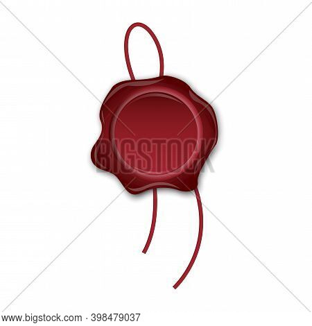 Seal With Rope In 3d Style On White Background. Document Icon Vector. Vector Design. Stock Image.