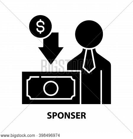 Sponser Icon, Black Vector Sign With Editable Strokes, Concept Illustration