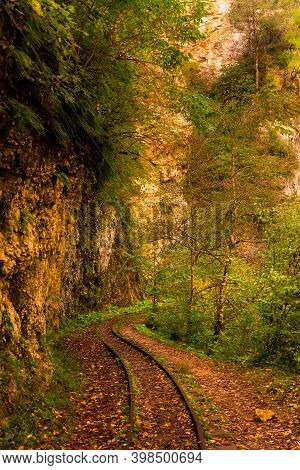 Old Narrow Gauge Railway. A Canyon Guamka, Path From Mezmay To Guamka. Russia, Krasnodar Region.