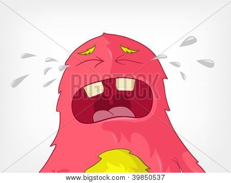 Cartoon Character Funny Monster Isolated on Grey Gradient Background. Cry. Vector EPS 10.