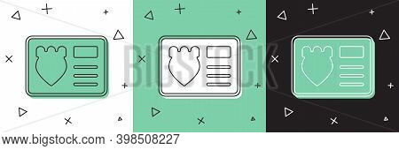 Set Police Badge With Id Case Icon Isolated On White And Green, Black Background. Vector