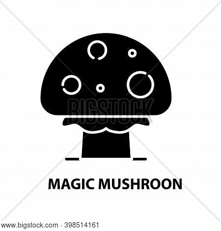 Magic Mushroon Icon, Black Vector Sign With Editable Strokes, Concept Illustration