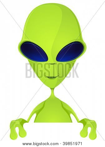 Kreslená postava legrační Alien izolovaných na šedém pozadí přechodu. Dávej pozor. Vektorový EPS 10.