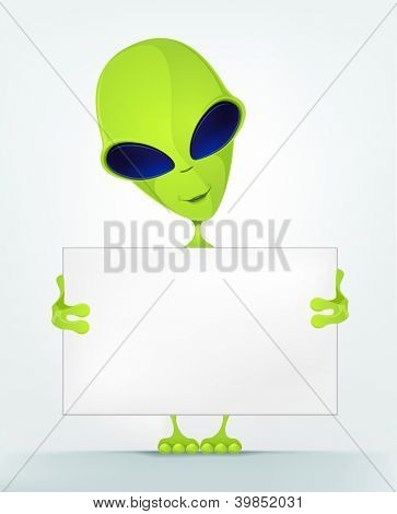 Kreslená postava legrační Alien izolovaných na šedém pozadí přechodu. Dávej pozor. Vektorový EPS 10.
