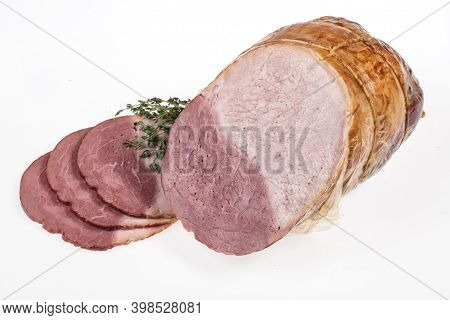 Pieces Of Ham On An Isolated Tudio Background