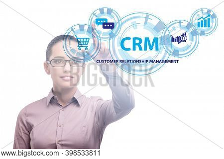 CRM custromer relationship management concept with businesswoman