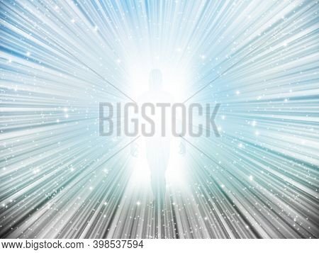 Figure emerges from light. 3D rendering