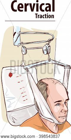 Man In Neck Traction Machine For Physiotherapy Vector Illustration