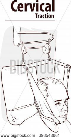 Man In Neck Traction Machine For Physiotherapy Vector Illustration