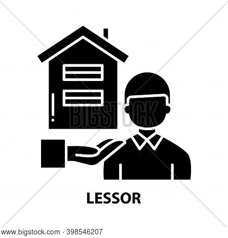 Lessor Icon, Black Vector Sign With Editable Strokes, Concept Illustration