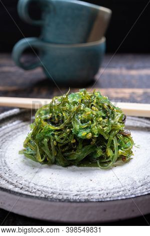 Tasty Vegetarian Sea Food From Japan, Green Seaweed Wakame Salad