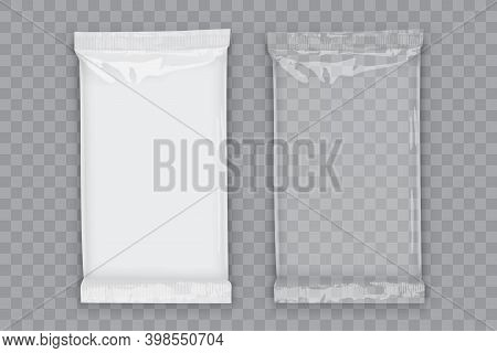 Paper White Flow Packaging With Transparent Shadows Isolated On Dark Background Mock Up Vector