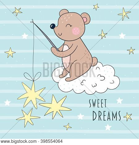 Vector Card With Cute Teddy Bear. Vector Print. Baby Shower Invite Design. Cartoon Flat Vector Illus
