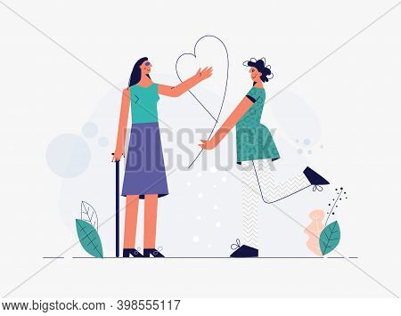Handicapped Friends Flat Vector Illustration Care And Support Disabled People Concept