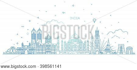 Travel And Tourism Background. Vector Background. Line Illustration. Line Art Style