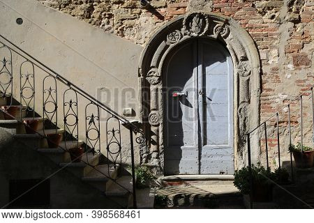 Ancient Door In The Village Of Panicale In Umbria, Italy. High Quality Photo
