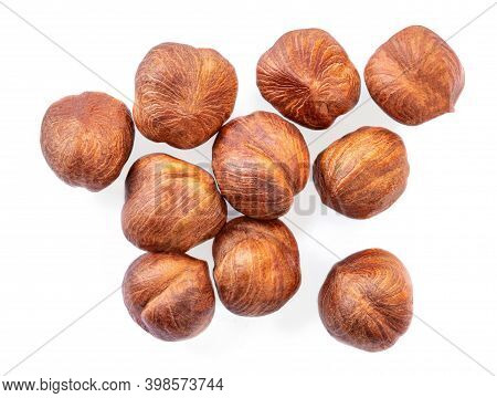 Hazelnuts Isolated On White Background. Top View. Flat Lay