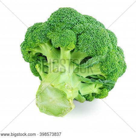 Broccoli Vegetable Isolated On White Background. Raw Green Broccoli Close Up