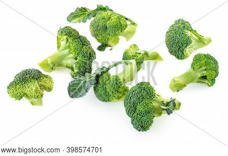 Broccoli Isolated On White Background. Raw Broccoli Vegetable  Close Up