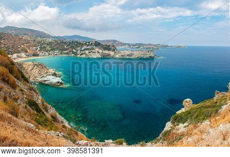Ligaria Beach Panorama. Lygaria Bay Near To Agia Pelagia, Heraklion , Crete.