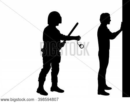 Silhouettea Policeman Wants To Arrest Man. Illustration Symbol Icon