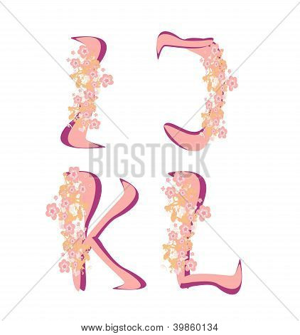 Vector Spring Alphabet With Flowers Letters I,j,k,l