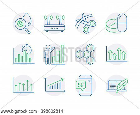Science Icons Set. Included Icon As Graph Chart, Upper Arrows, Growth Chart Signs. Medical Drugs, Wi