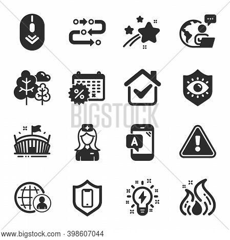Set Of Business Icons, Such As Smartphone Protection, Ab Testing, Tree Symbols. Scroll Down, Interna