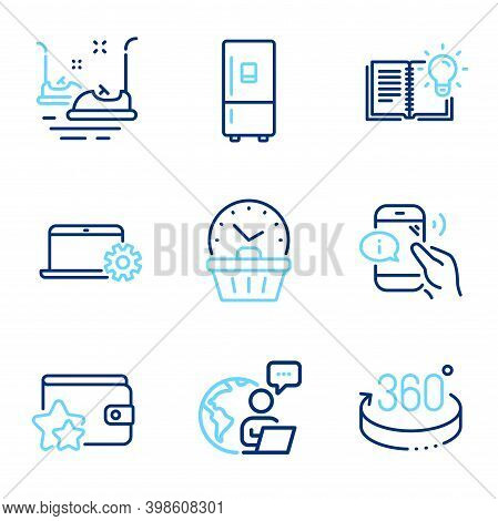 Technology Icons Set. Included Icon As Last Minute, Notebook Service, 360 Degrees Signs. Call Center