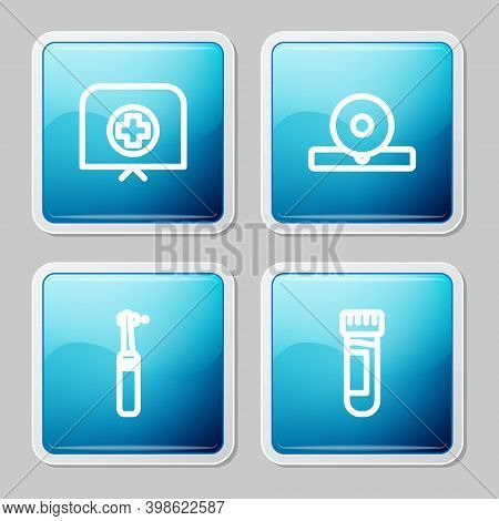 Set Line Nurse Hat With Cross, Otolaryngological Head Reflector, Tooth Drill And Test Tube Blood Ico