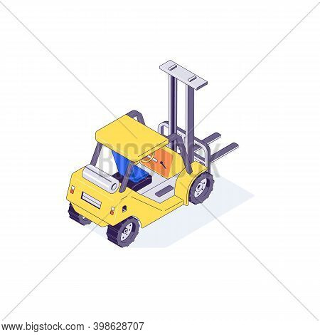 Isometric Warehouse Forklift Loader And Vehicle. Truck Delivery And Transportaion Industry Vector Il