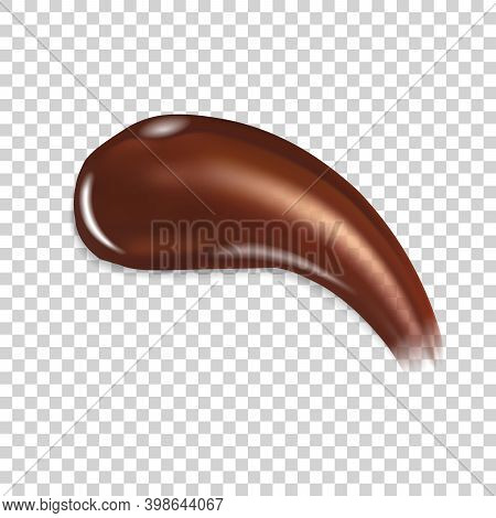 Realistic Chocolate Smear Texture Isolated On Transparent Background. Liquid Melted Cocoa Cream Brus