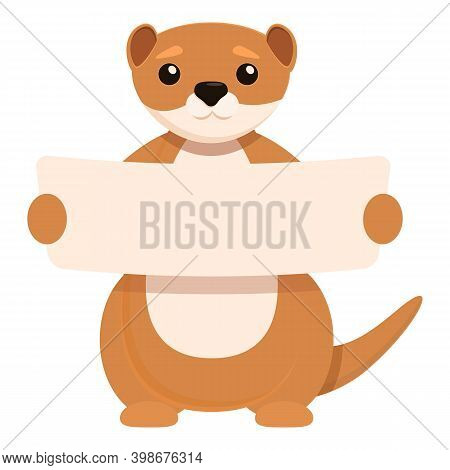 Mink With Banner Icon. Cartoon Of Mink With Banner Vector Icon For Web Design Isolated On White Back