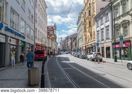 Prague, Czech Republic - July 10, 2020: Spalena Street In City Center Of Prague.