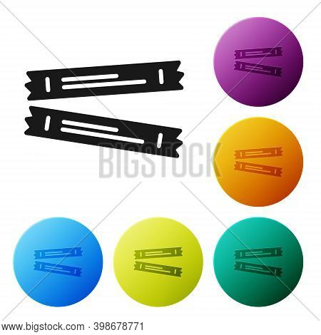 Black Sugar Stick Packets Icon Isolated On White Background. Blank Individual Package For Bulk Food 