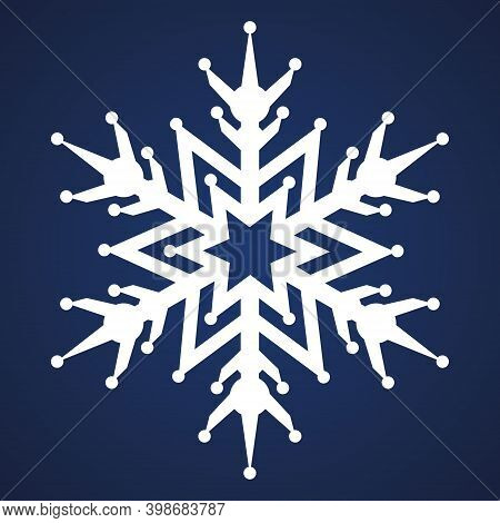 Snowflake. Festive Ornament. Vector Illustration. Isolated Blue Background. Flat Style. A Fragile Cr