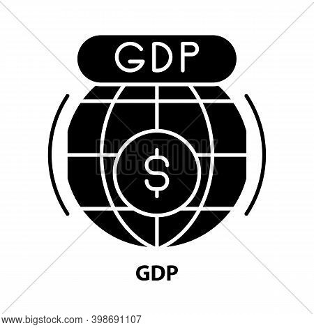 Gdp Icon, Black Vector Sign With Editable Strokes, Concept Illustration