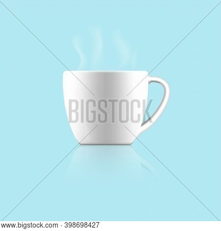 Ceramic Tea Or Coffee Cup.white Tea Or Coffee Cup Isolated On A Blue Background.vector Illustration 