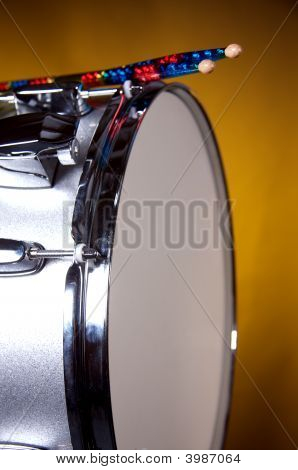 Silver Sparkle Snare Drum Isolated On Gold Background