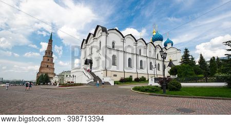 Leaning Tower Syuyumbike And Cathedral Of The Annunciation In The Kazan Kremlin, Kazan, Russia
