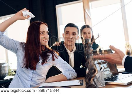 Angry Woman, Deprived Of Rights To Guardianship Of Child, Throws Sheet Of Paper In Lawyer.