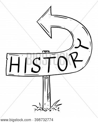 Cartoon Illustration Of History Arrow Sign Bent Back, Pointing Backward, Showing Wrong Direction.mov