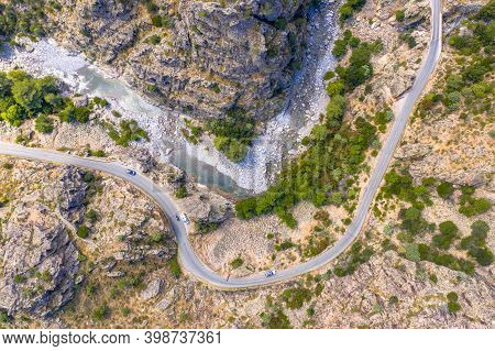 Top Down View Of Asco River Gorge In Haute Corse On Corsica Island, France