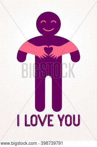 Love Arms Hugging Lover And Shows Heart Shape Gesture Hands, Lover Woman Hugging His Man And Shares 