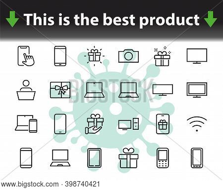 Smart Devices And Gadgets Linear Icons Set, Vector, Contains Icons Computer, Camera, Laptop, Phone,