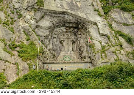 Monument To The Russian General Suvorov At Andermatt On Mount Gotthard On The Swiss Alps