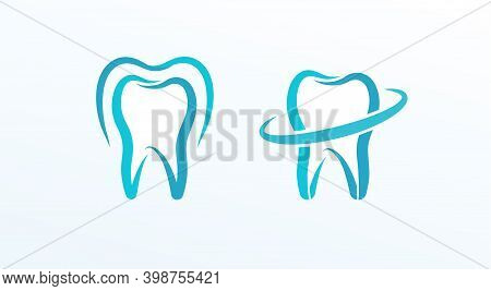 Dentistry Flat Cartoon Style Vector Logo Concept. Protected Tooth, Isolated Icons On White Backgroun