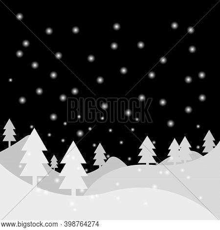 Snowfall At Night Vector Illustration For Greeting Card Or Cover