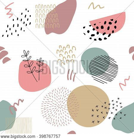 Abstract Background In Trendy Style With Botanical And Geometric Elements, Textures. Natural Earthy 