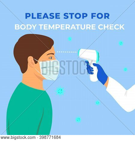 Fever Check. Body Temperature Check Required Banner During Covid-19 Outbreak. Coronavirus Pandemic P